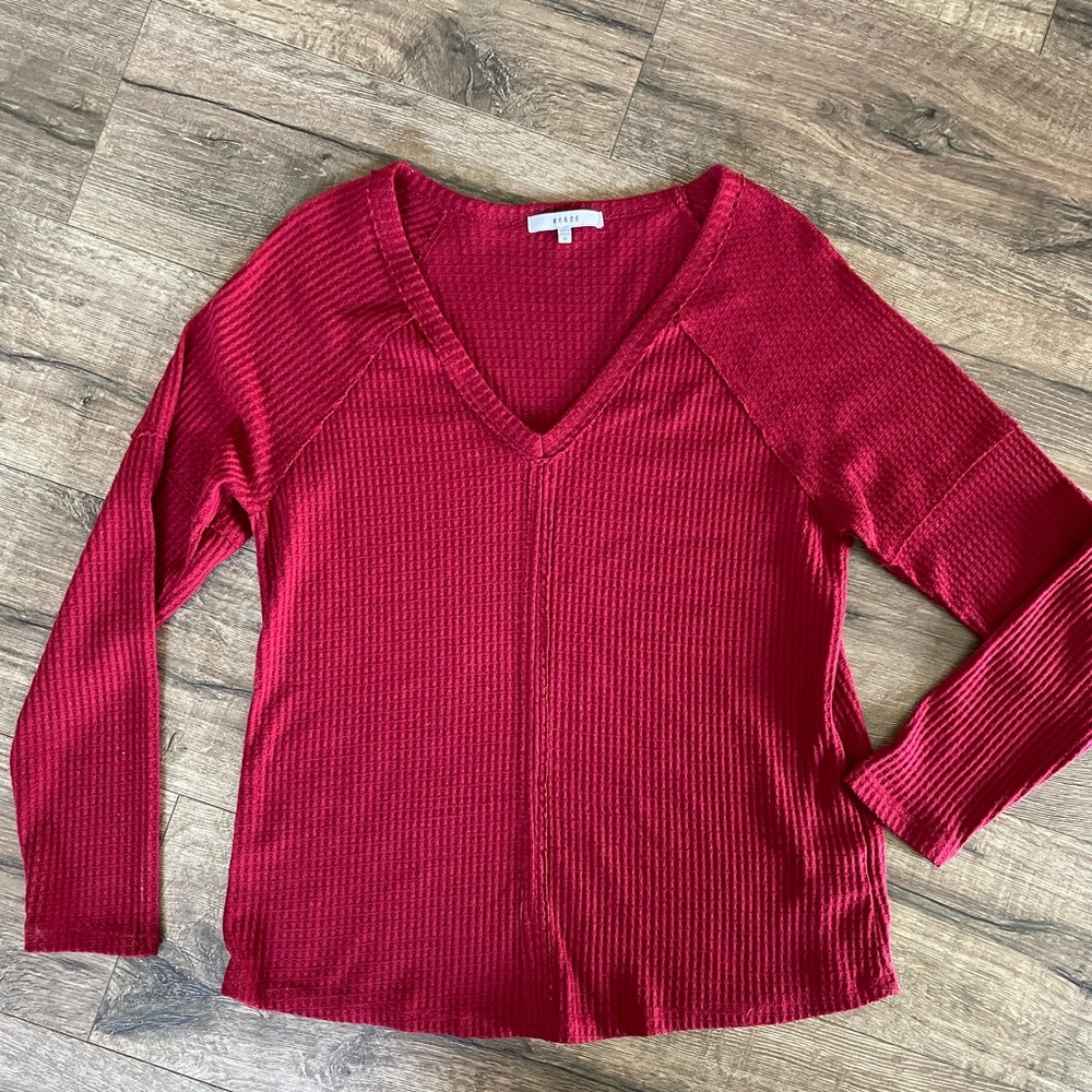 RO&DE Womens Wafer Knit Long Sleeve Red Blouse Size Medium